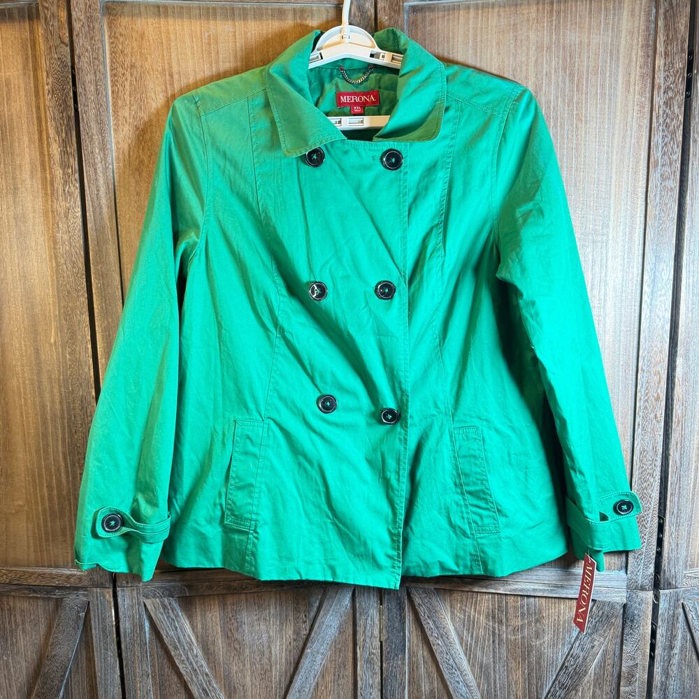 Merona Green Trench Jacket Womens XXL Double Breasted Lightweight Coat NWT